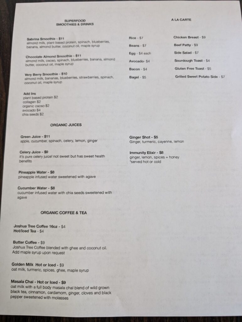 The Yucca Tree Eatery Menu 2