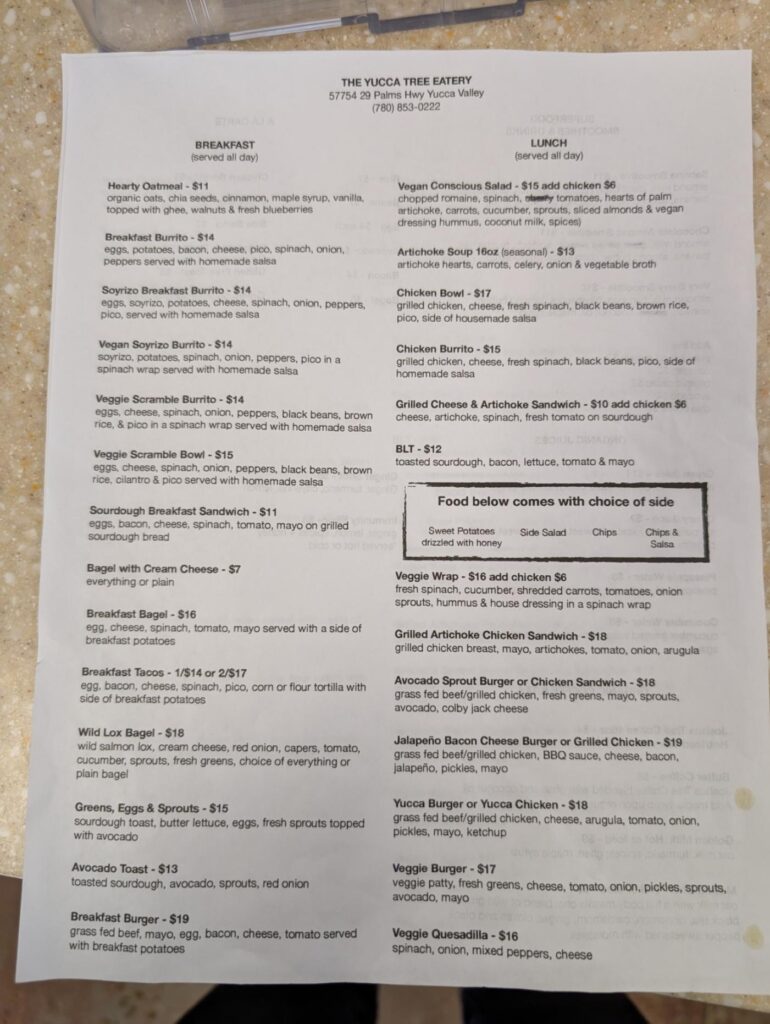 The Yucca Tree Eatery Menu 3